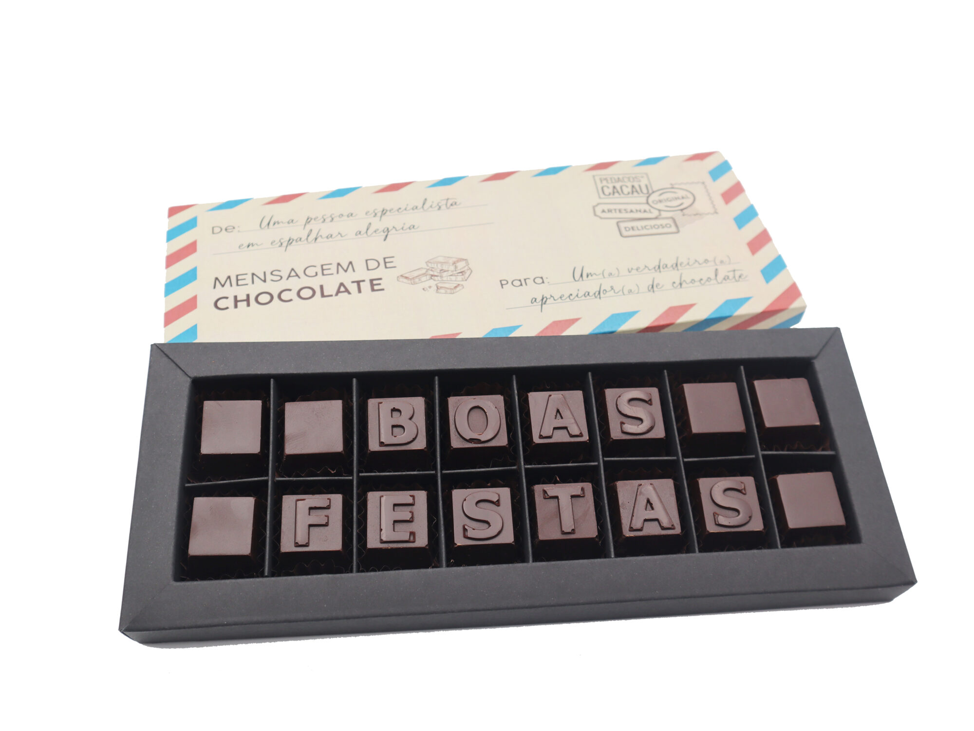 Chocotelegrama com 16 chocolates a dizer Boas Festas